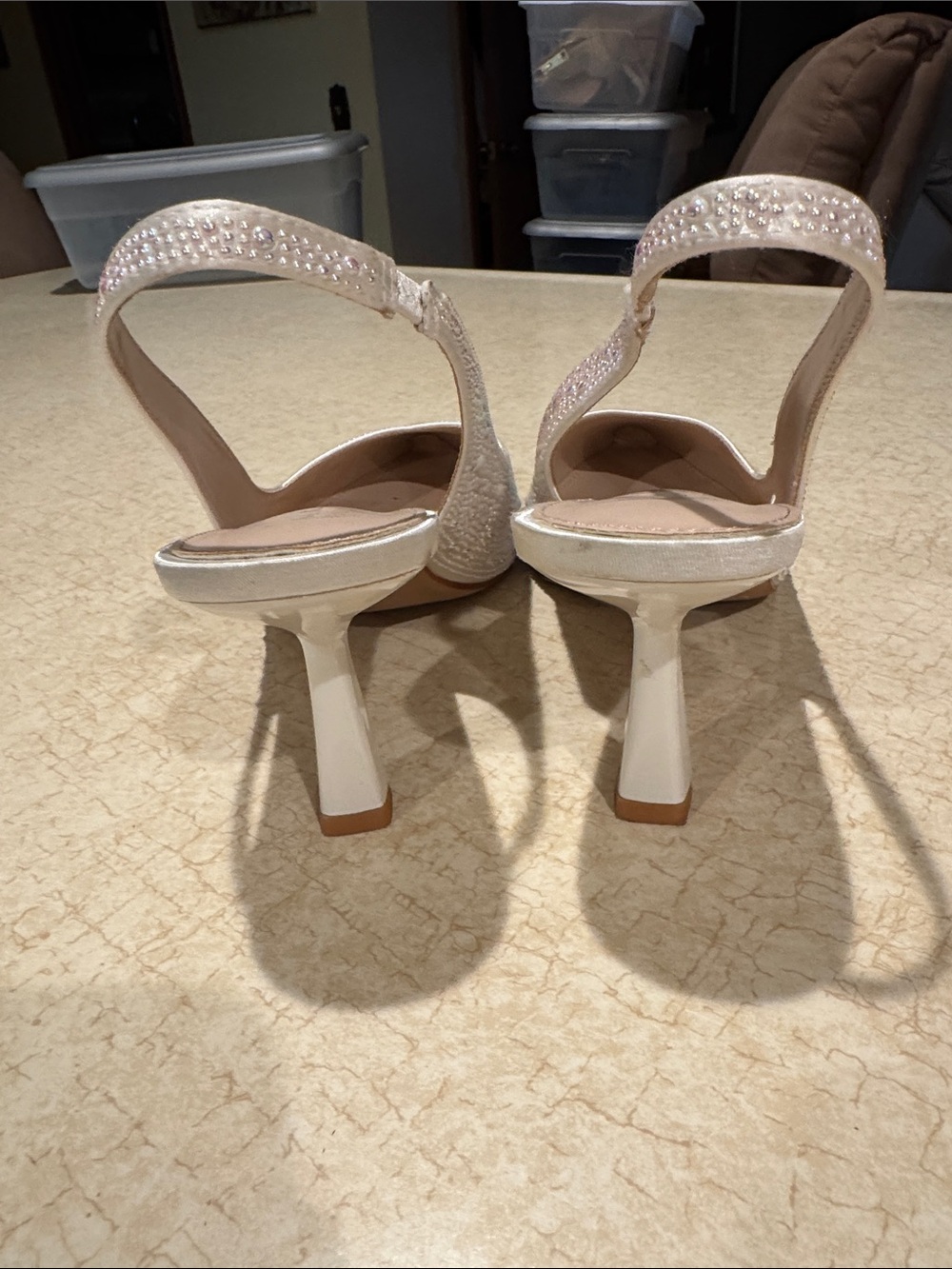 Nicole Miller Embellished Ivory Slingback Pointed-Toe Heels - Picture 5 of 10